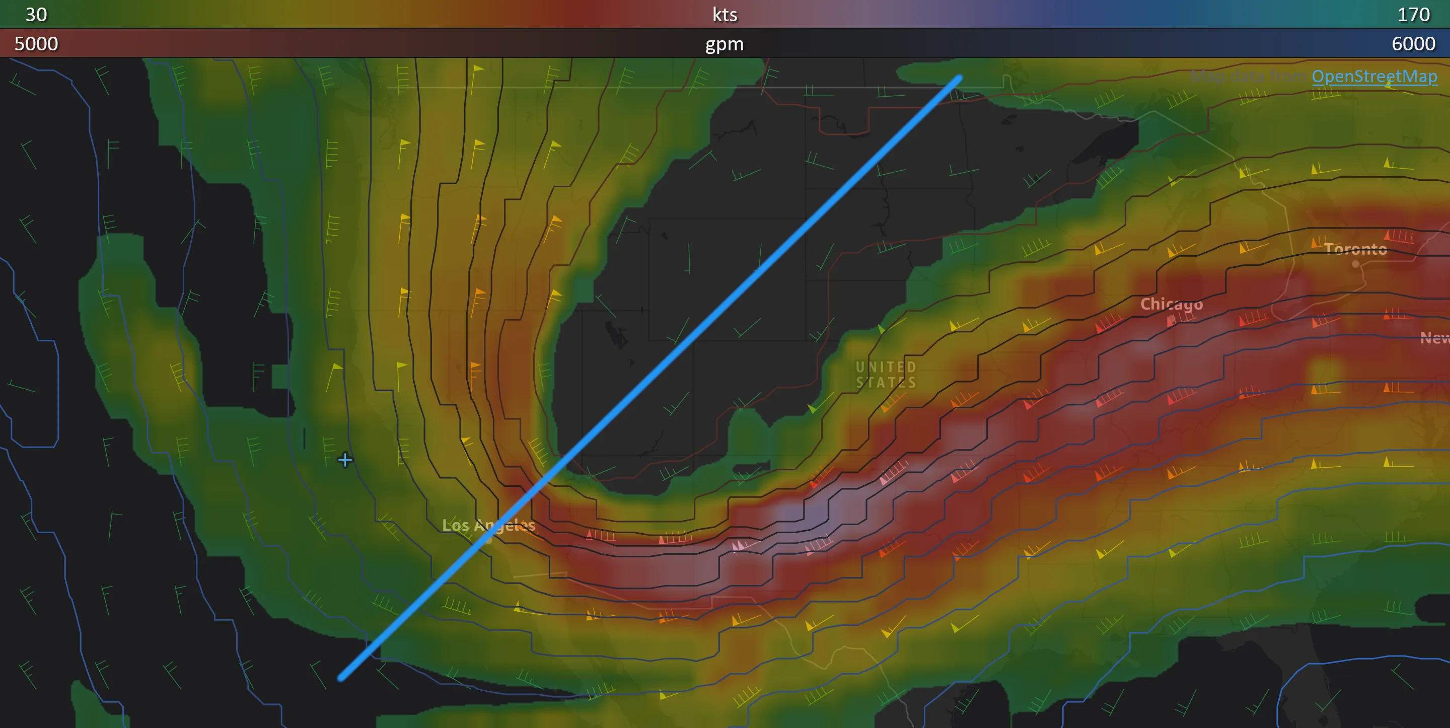 Trough with annotated axis